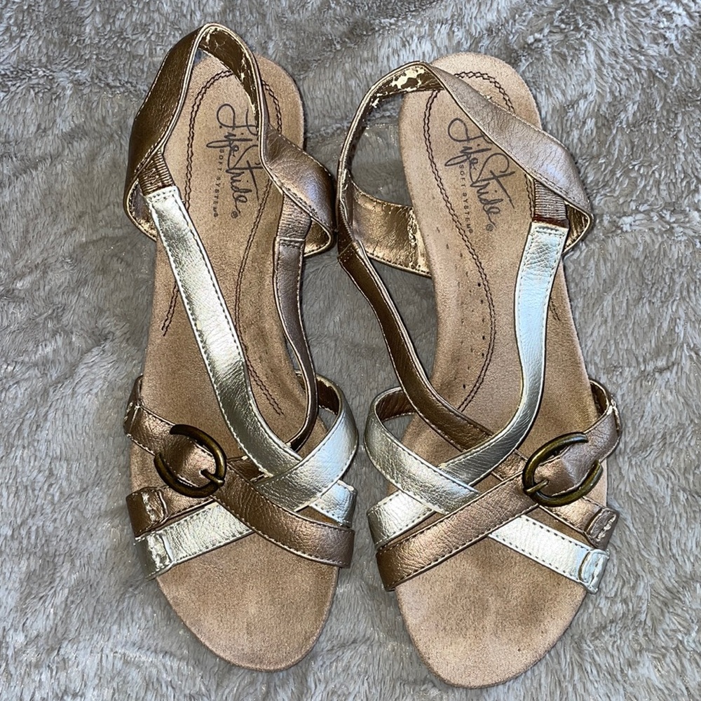 Life Stride, comfort heeled sandals